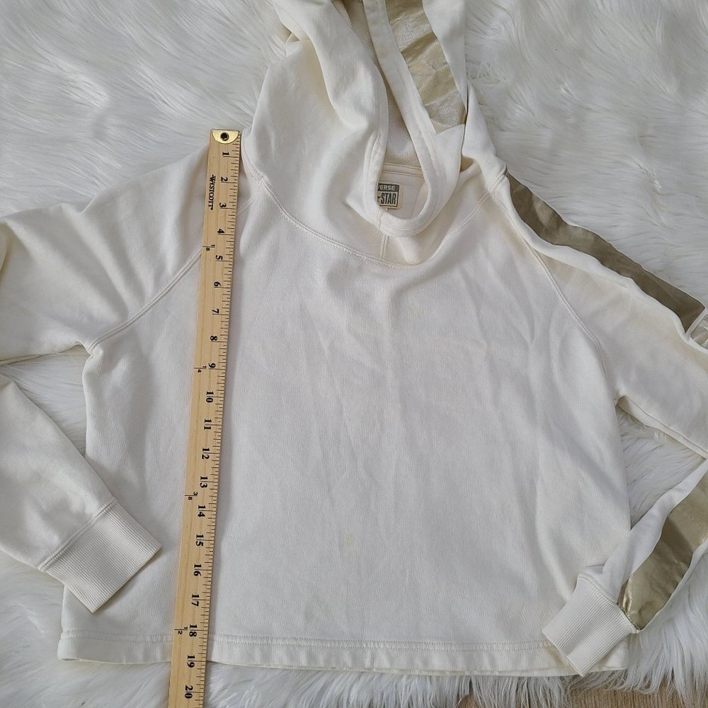 Converse Off White Cropped Cotton French Terry Pullover Hoodie  Womens SP - Picture 10 of 13
